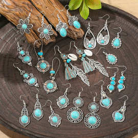 新款热卖超好看绿松石耳环复古创意个性合金质感波西米亚耳饰批发