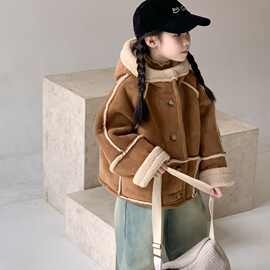 女童加绒羊羔外套2025年冬季儿童新款皮毛加厚一体宝宝保暖冬装潮