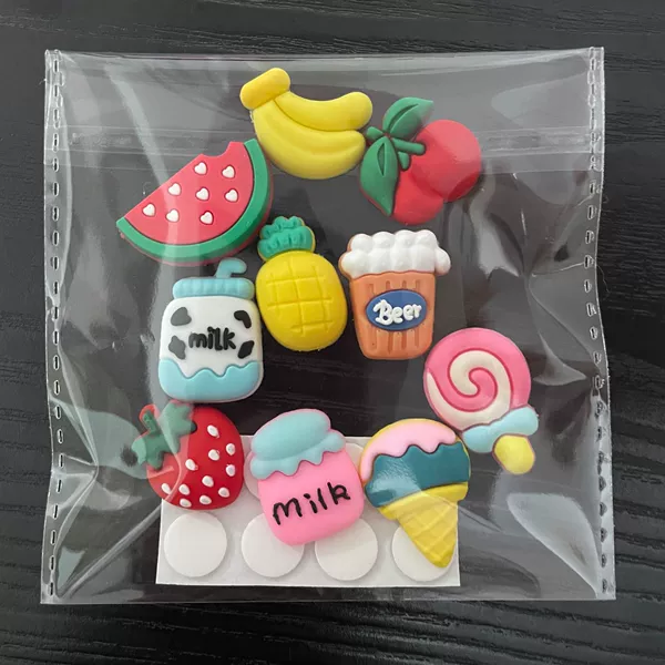Food play from soft rubber, 10 pieces, 10 pieces, clips included