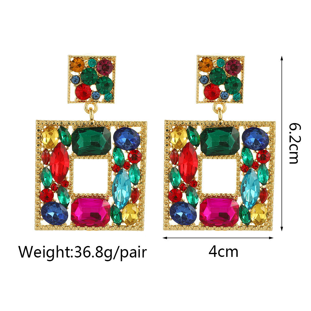1 Pair Quantity 1 Pair Fashion Square Inlay Metal Artificial Diamond Drop Earrings