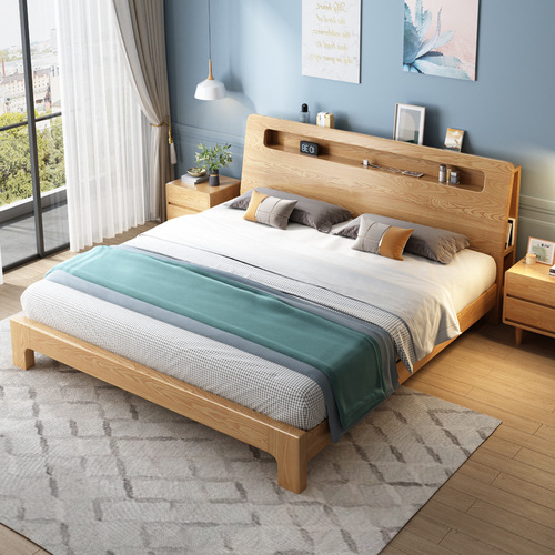 Modern Nordic bed solid wood bed small and medium-sized apartment master bedroom double bed ash wood bed 1.5m1.8m bed manufacturer approved