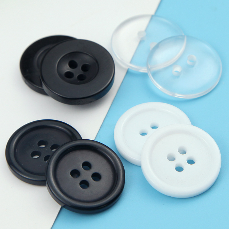 Resin Buttons, Two-Eye Bread Buttons, Black Transparent Buttons, Four-Eye Thin Edges, Wide Edges, White Lining Windbreaker Button Accessories