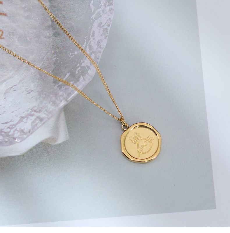 Cute Rabbit Titanium Steel Gold Plated Pendant Necklace