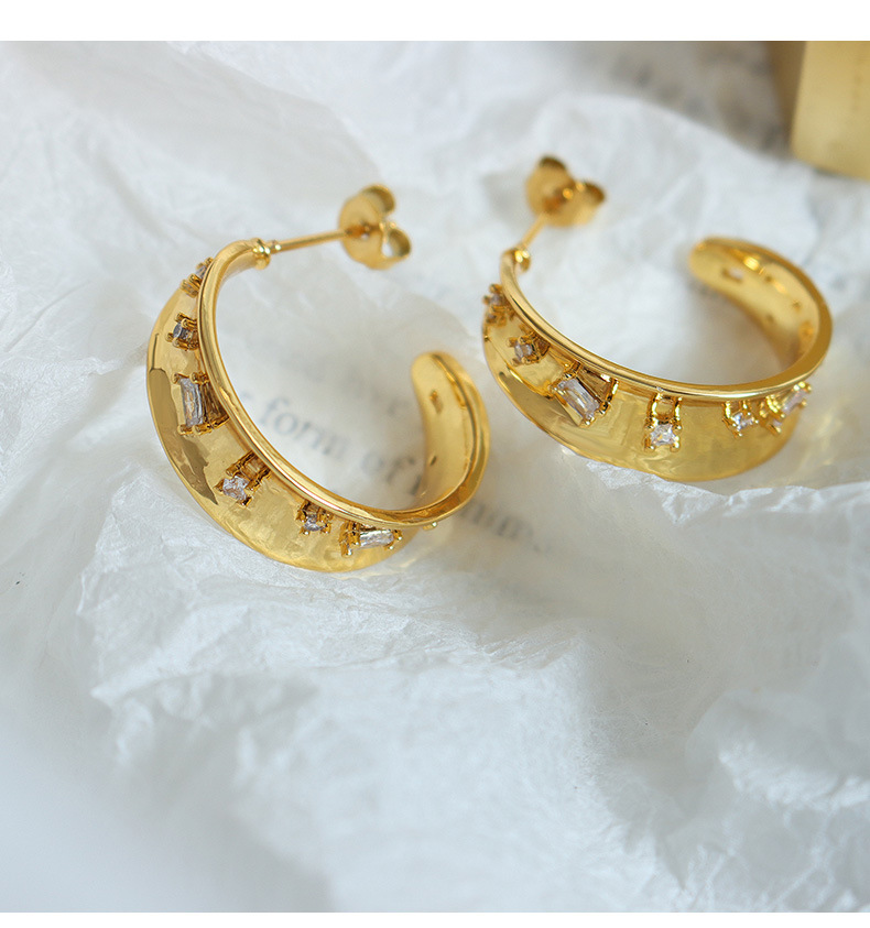 Simple Style C Shape Copper Plating Inlay Zircon Earrings 1 Pair