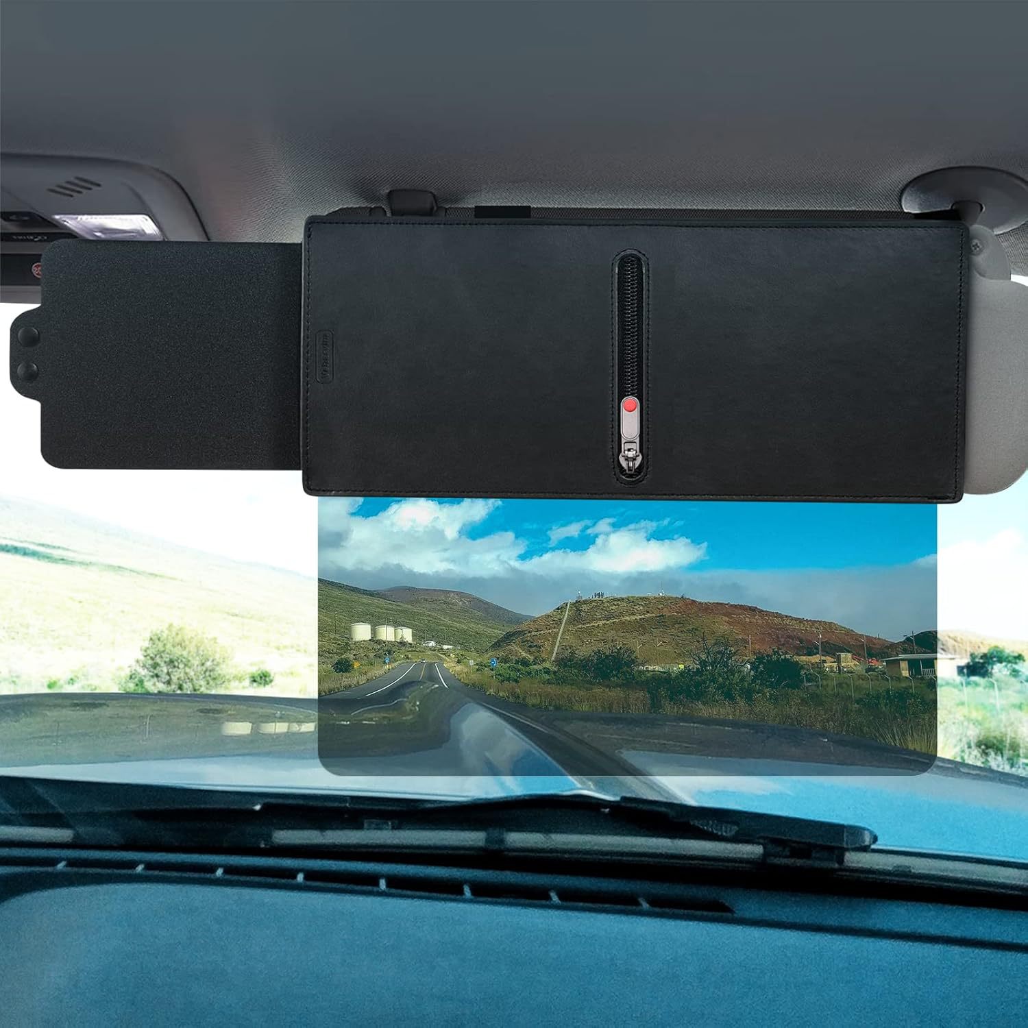 Car polarized sun visor with zipper, expandable polarized anti-glare shield, anti-glare three-sided sunshade panel