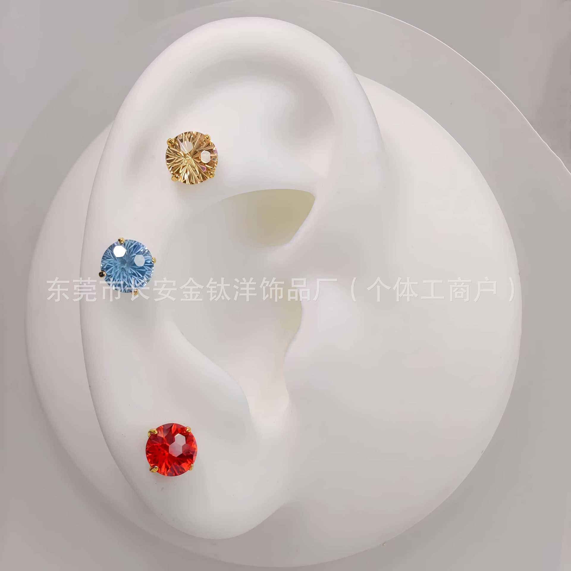 F136 Titanium Gold-Plated Internal Thread Round Bottom Fireworks Zircon Ear Stud Ear Bone Nail G23 Alloy Body Piercing Jewelry detail image 7