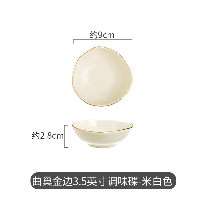 Moderno juego de regalo de tazones de sopa de lujo, diseño creativo de nido curvo irregular con vajilla de cerámica con borde dorado, que incluye platos, tazones y cucharas para uso doméstico.