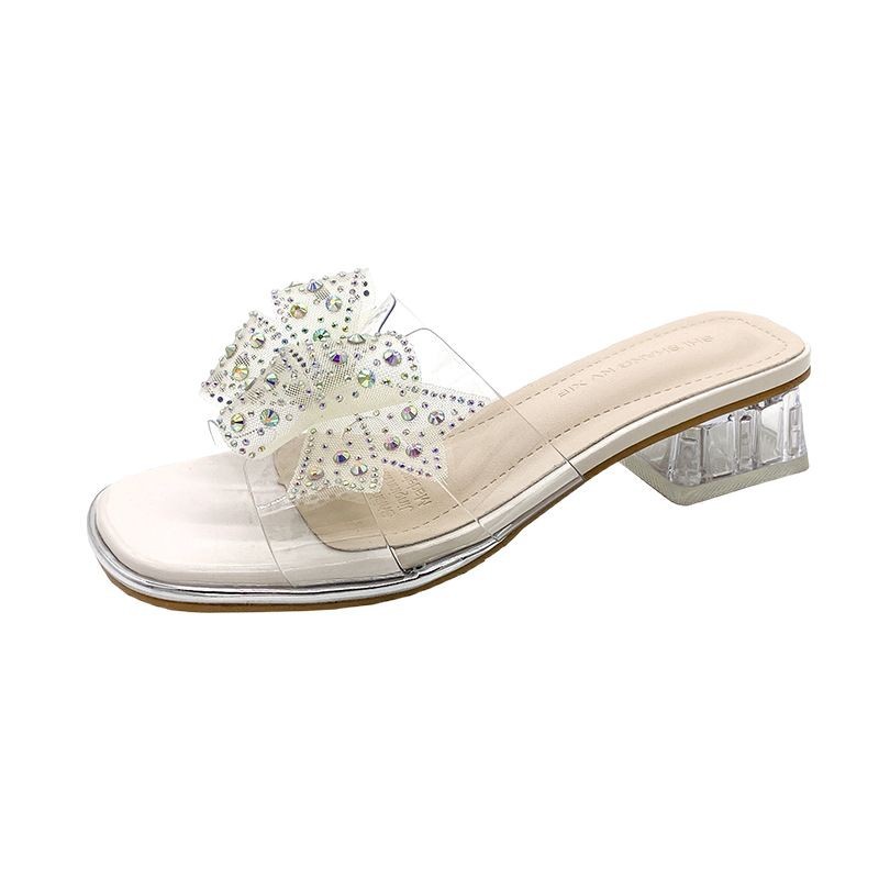 2025 Summer New Bowknot For Women, Outdoor Mid-Heel Rhinestone Gentle Style Transparent High-Heel Sandals_vogvips.com