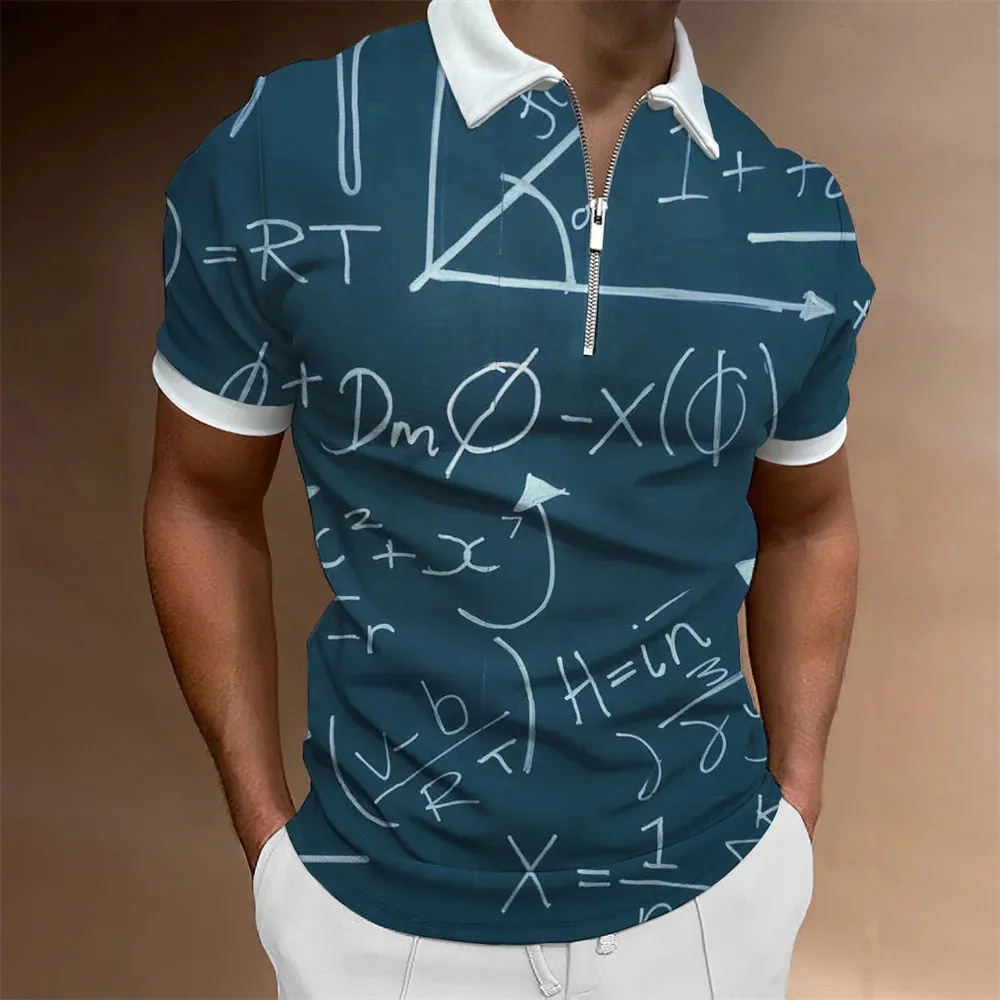 Personalidad, nuevas ideas, matemáticas, fórmula matemática, impresión 3D, camisa POLO con cremallera de manga corta transpirable con solapa suelta para hombre