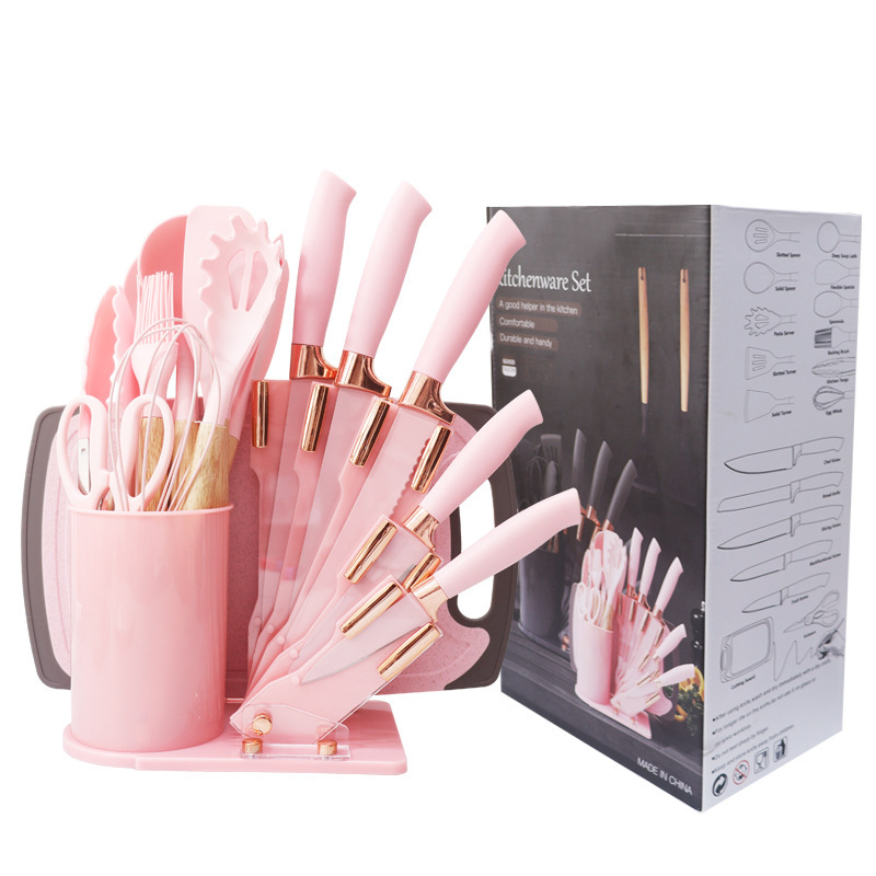 19 piezas de silicona de cocina antiadherente de silicona doméstica de grado alimenticio cuchillos de cocina set al por mayor