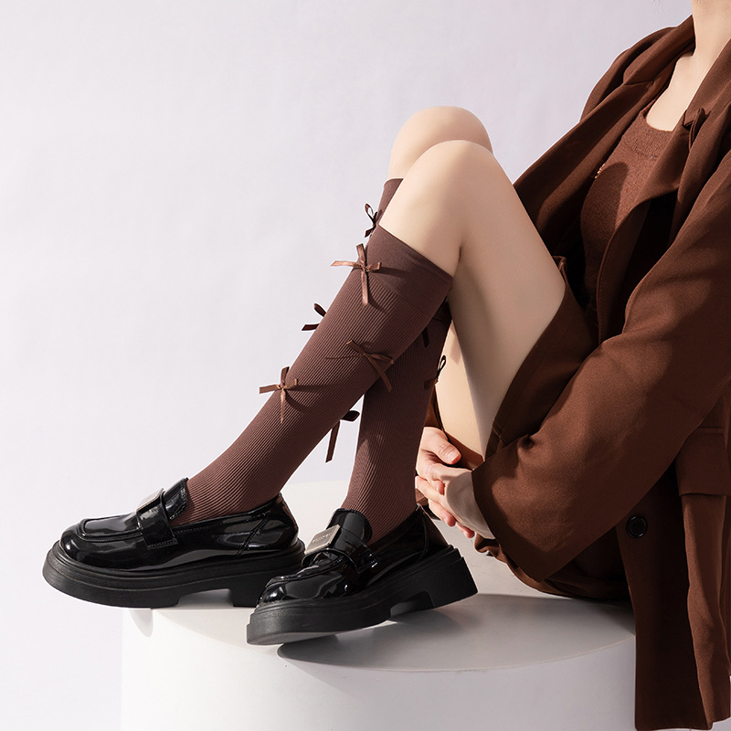 Calcetines de pantorrilla de ballet de primavera y otoño de terciopelo hasta la rodilla arco largo Lolita anchora calcetines de presión roja