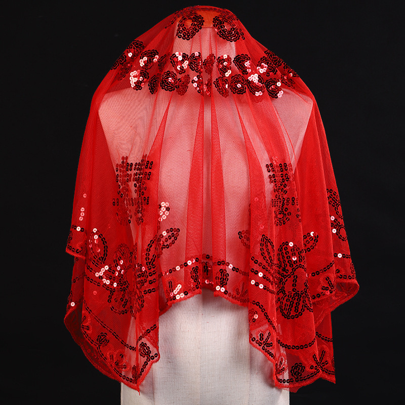 Wedding Hijab Red Large Wedding Veil Bride Red Hijab Wedding Supplies Mesh Covered Headscarf Woman Accompanying