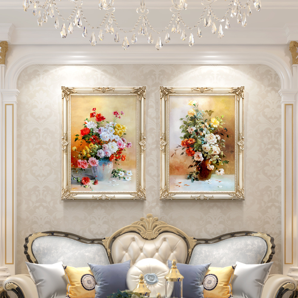 欧式花卉大油画双联简欧客厅沙发背景装饰画餐厅别墅挂画玄关壁画