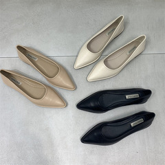 2024秋新款尖頭平底單鞋韓版百搭軟皮奶奶鞋一腳蹬淺口舒適工作鞋