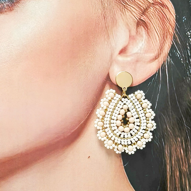 Water Droplets Pattern All Seasons Season Women's Gender 1 Pair Vacation Simple Style Water Droplets Seed Bead Drop Earrings
