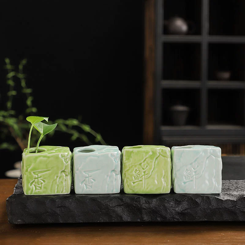 Квадратная керамическая Маленькая ваза Гидропоника Креативное винтажное украшение отеля Сухой керлинг Украшение стола Ремесла