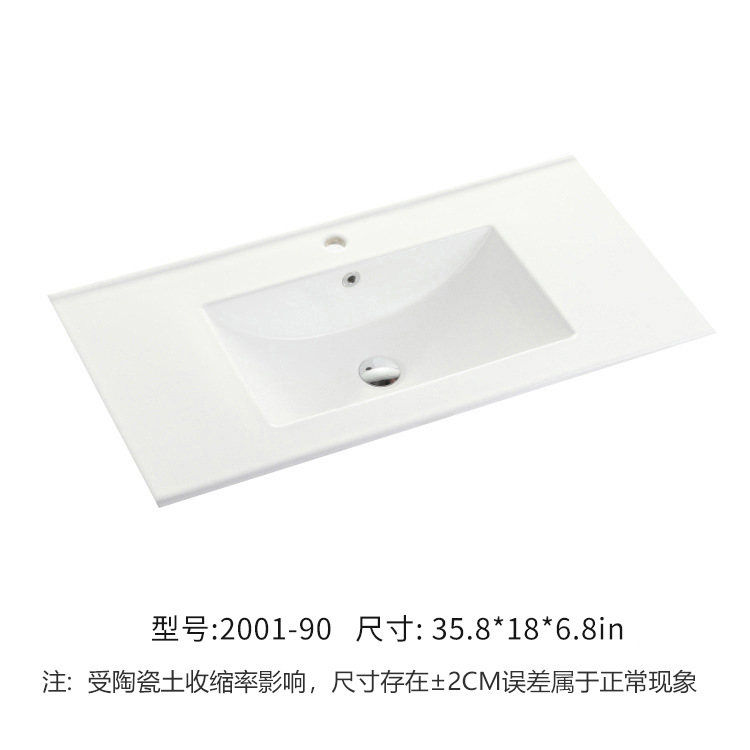 Lavabo integrado de cerámica para encimera, mueble de baño con lavabo, lavabo de diseño de borde delgado image 4