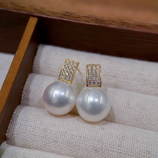 18K Gold Accessories Rectangular Earrings Zircon Inlaid Daily Simple Fashion with Beads 10-11 Accessories Without Beads