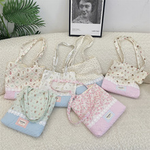 51051 2025可爱少女印花拼接包新款托特学生通勤单肩包手提帆布包