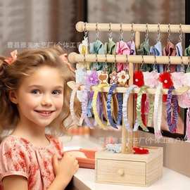 亚马逊木质饰品架抽屉儿童发饰发带存储架婴儿头带架多层展示架