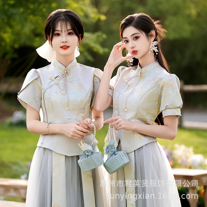 Bridesmaid's Dress Chinese Women's 2025 New Summer Beautiful Sister Group Wedding Dress Small High-end Cheongsam Bridesmaid's Dress