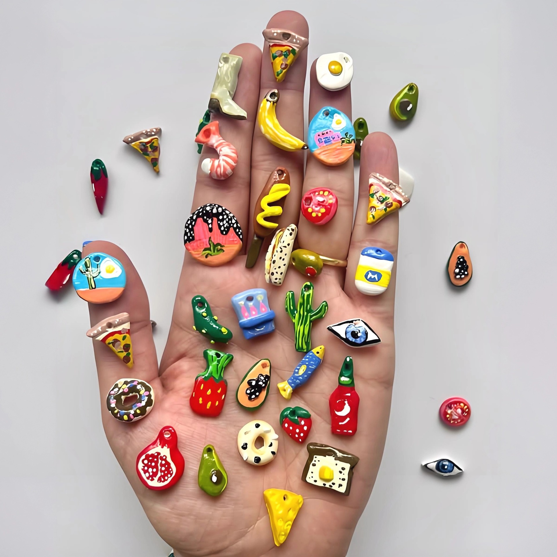 欧美跨境新款时尚彩色食物系列吊坠DIY滴油彩绘彩色系列18K金保色