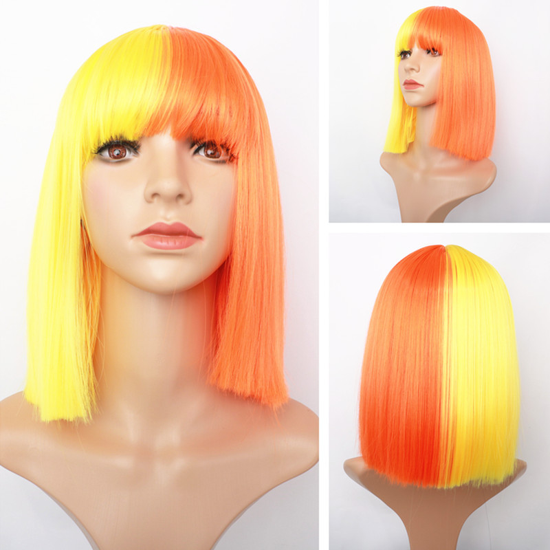 Synthetic wig Women's dual color matching bangs short collarbone hair synthetic fiber wig headband wigs_voghion.com
