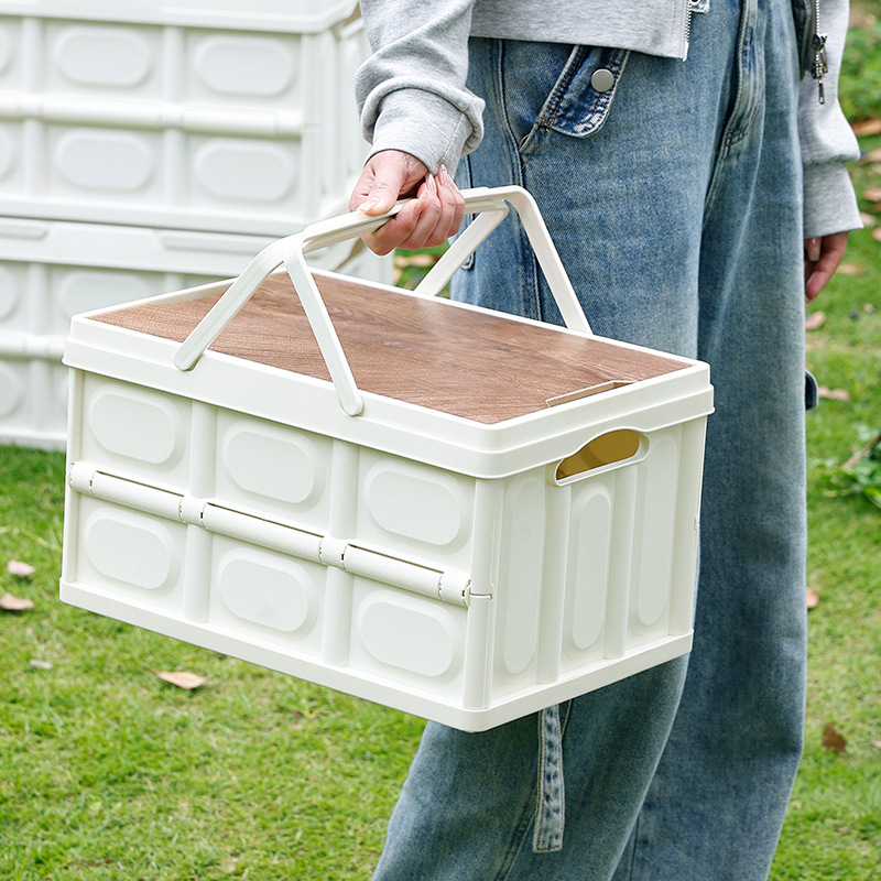 야외 캠핑 휴대용 저장 상자 캠핑 나무 덮개 접이식 상자 자동차 트렁크 마감 상자