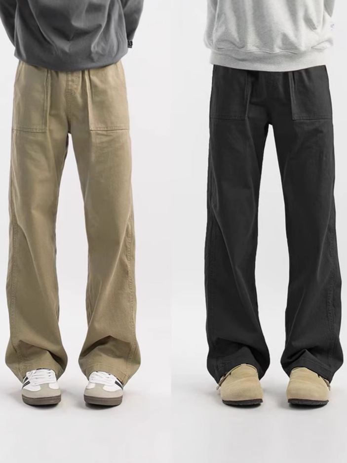 Men's Vintage Straight-Leg Casual Pants, Spring and Autumn Trendy American Lumberjack Cargo Pants, Wide-Leg Pants, Casual Fashion