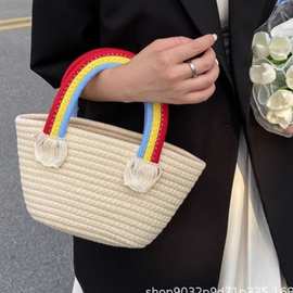 新款小众设计托特包时尚手提包棉线彩虹包宝宝满月结婚婚礼伴手礼