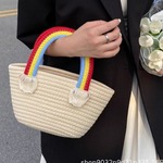 新款小众设计托特包时尚手提包棉线彩虹包宝宝满月结婚婚礼伴手礼