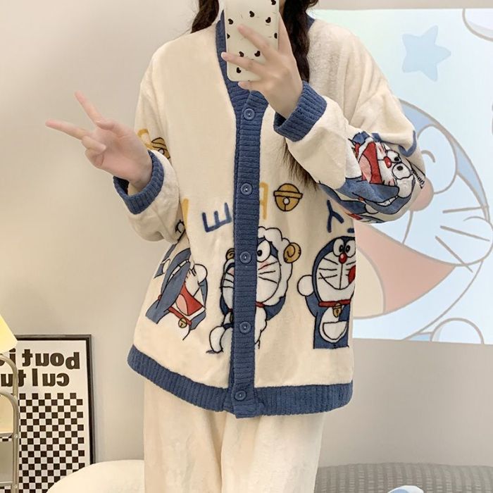 220 jin transfronterizos al por mayor tamaño M - 6XL pijamas de franela de invierno Cardigan con camisa de lana gruesa set de ropa para el hogar