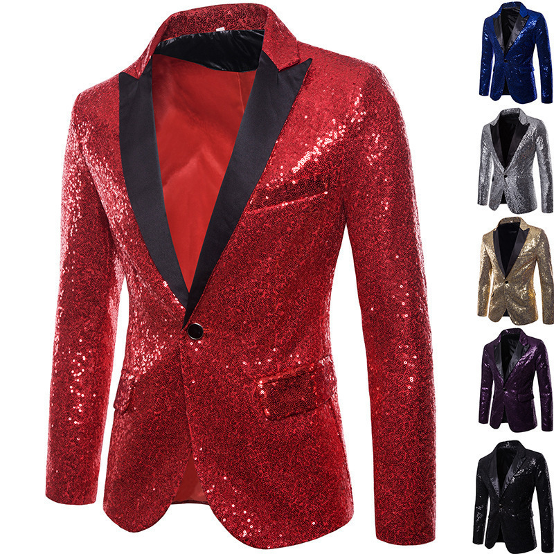 Giacca da blazer impreziosita da paillettes dorate lucide Giacca da uomo da discoteca Prom Suit Blazer da uomo Costume Homme Abiti da scena per cantanti_voghion.com