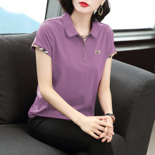 妈妈纯棉短袖翻领T恤夏京东中年女士polo衫外贸带领上衣