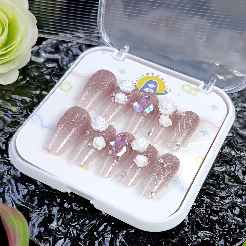Uñas postizas Air Soft, sin pliegues, hechas a mano, piezas de uñas portátiles, piezas de uñas de material suave de lujo ligero, 24 piezas en caja de plástico, arte de uñas al por mayor.