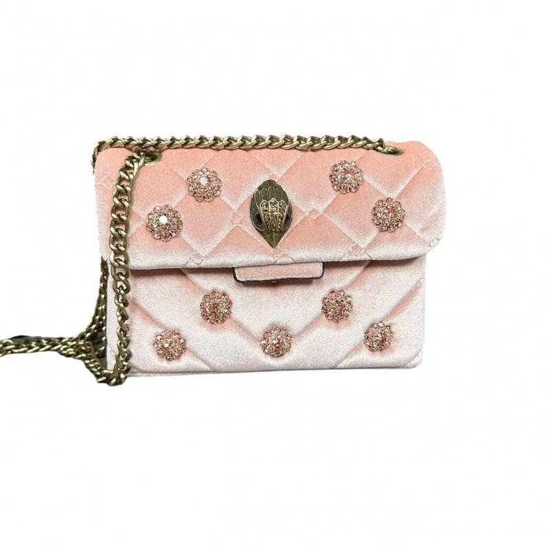 Bolso de Mano Kurt Eagle Head, Color Rosa, Gamuza, Cadena Geiger con Pedrería, Bordado de Diamantes, Bolso de Hombro, Bandolera, Mini Bolso de Noche