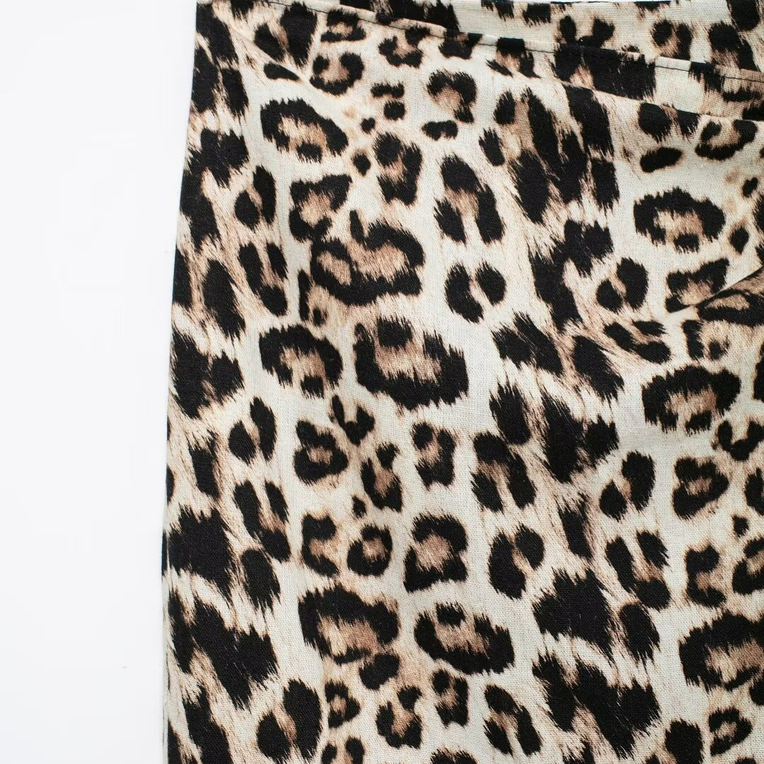 Žensko novo midi krilo z živalskim vzorcem in potiskom iz mešanega lanu za poletje 2024_voghion.com