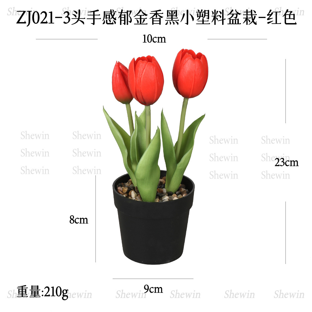 Planta Artificial de Tulipán en Maceta de Plástico de 3 Cabezas, PVC Blando, Tacto Real para Decoración del Hogar y Mesa