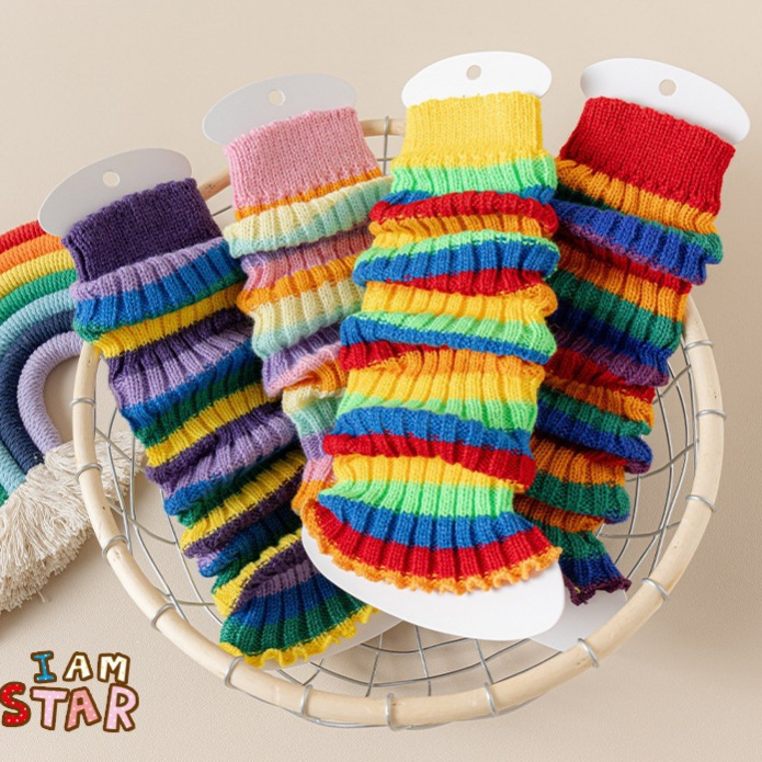 Cross-border children's rainbow socks for autumn and winter, colorful striped woolen warm leg warmers, long socks for girls Cross-border children's rainbow socks for autumn and winter, colorful striped woolen warm leg warmers, long socks for girls