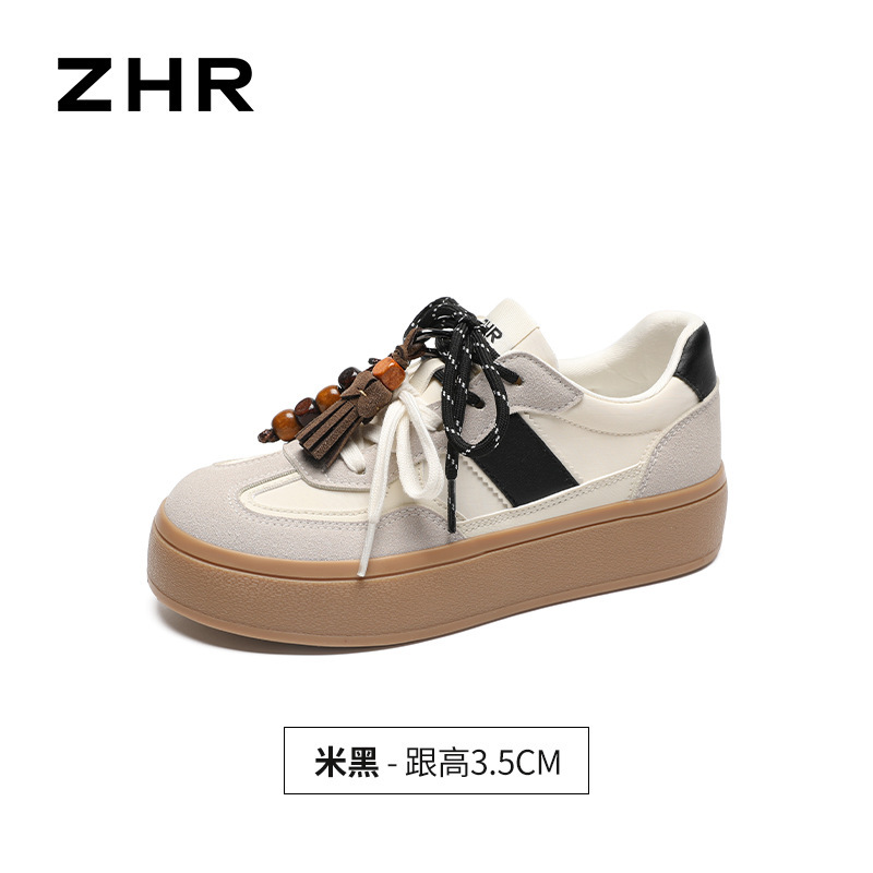 ZHR民族风休闲拼色复古德训鞋女新款2025秋季百搭板鞋厚底松糕鞋|undefined