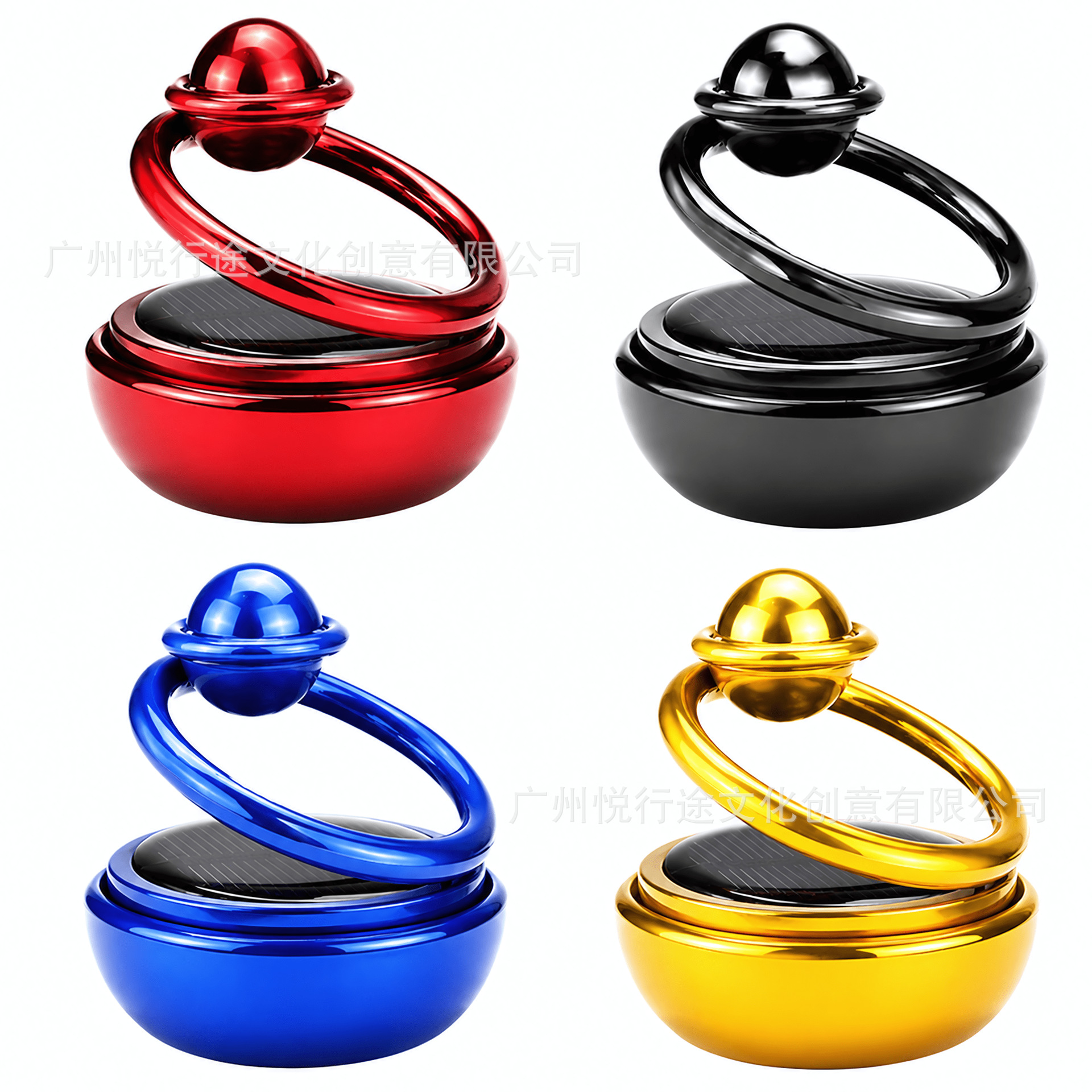 Solar-powered aromatherapy ornament, car perfume holder, interior car decoration item, creative metal single-ring floating aromatherapy diffuser