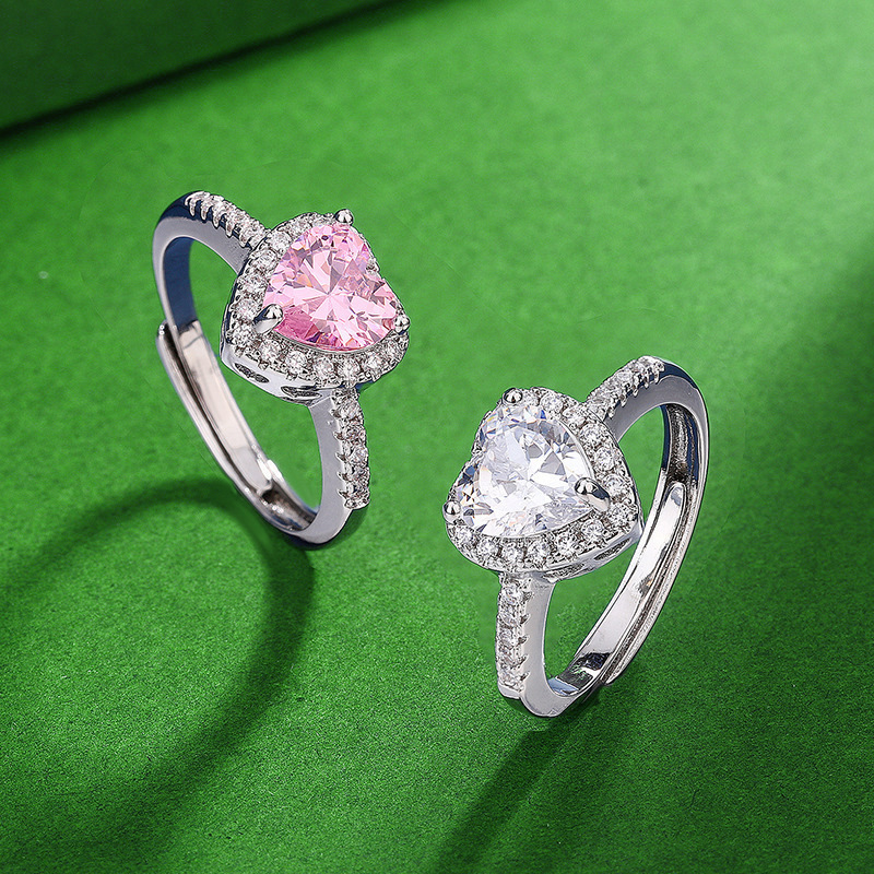 Simulation 1 karat Moissanite Diamond Ring wish Cross-border Europe and America Pink Love Ring Female Zircon Full Diamond Ring