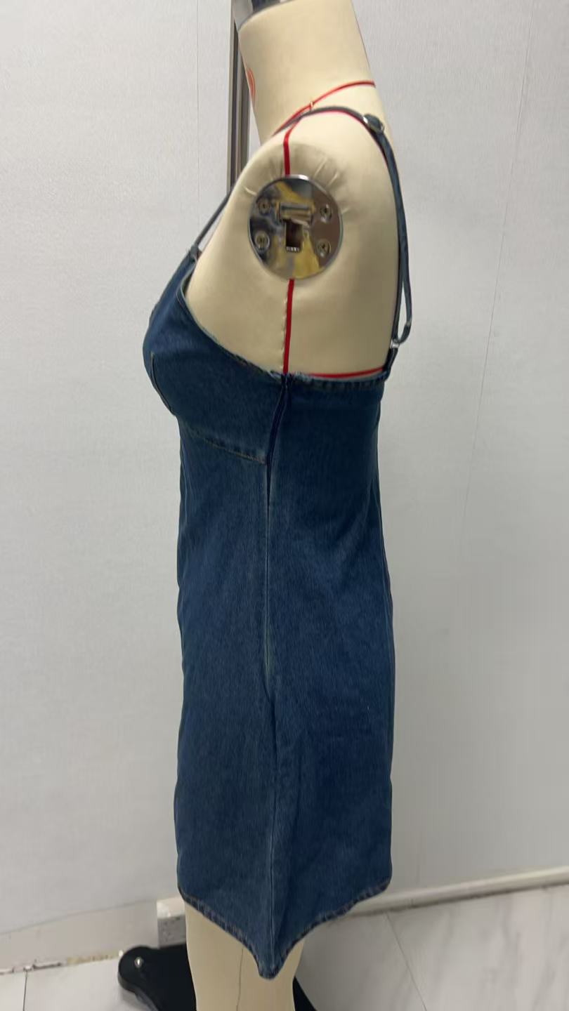 185g Weight Above Knee Dress Length Type Sleeveless Sleeve Length Denim Dress Dresses Type Sleeveless Sleeve Type Polyester, Denim Fabric Type High Waist Waist Line Holiday, Daily, Selfie Occasion V Neck Neckline Regular Fit Fit Type Solid Color Pattern Summer Season Women's Gender Casual, Elegant, Streetwear Style Wholesale Women's Casual Elegant Streetwear Solid Color Holiday Daily Selfie V Neck Sleeveless Denim Dress 5
