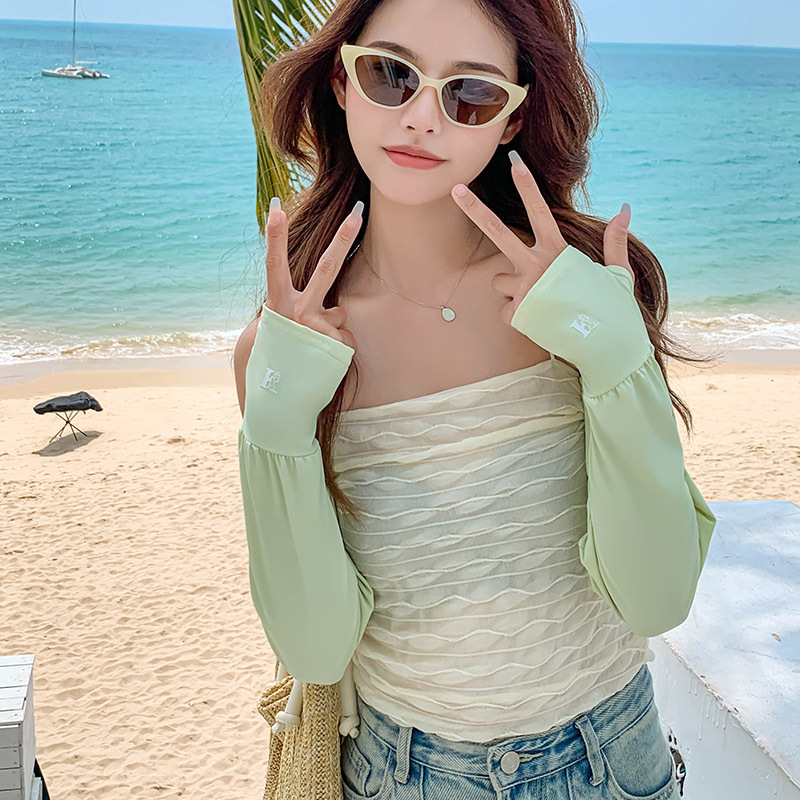 Color sólido seda de hielo protección solar ovisleeve mujeres verano UV protección al aire libre conducción suelta transpirable brazo protección ovisleeve