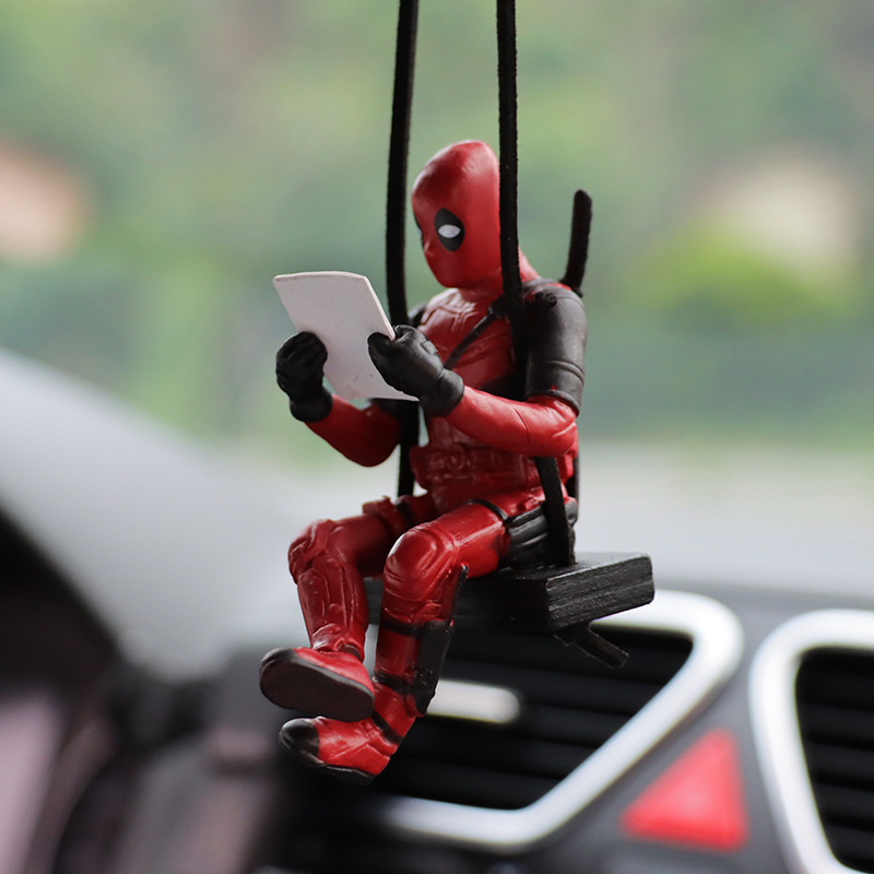 Cartoon Deadpool Car Rearview Mirror Car Pendant Reading Book Little Naughty Car Accessories Car Pendant Interior Decoration