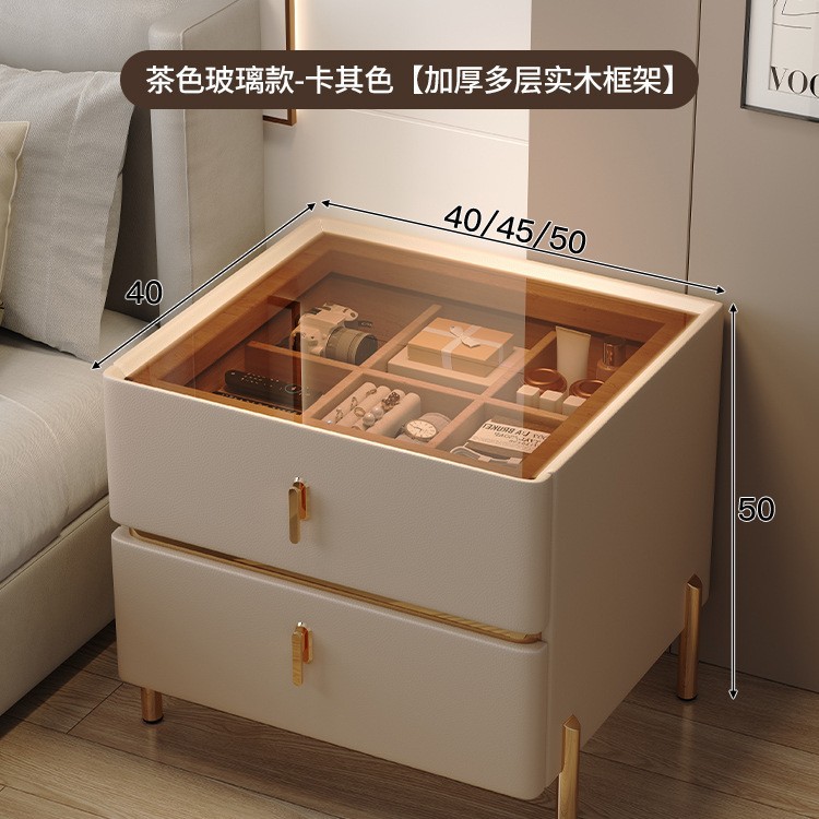 Mesita de noche minimalista moderna 2024 nuevo estilo lujo ligero sensación de alta gama dormitorio madera maciza pequeño gabinete de almacenamiento de cabecera inteligente