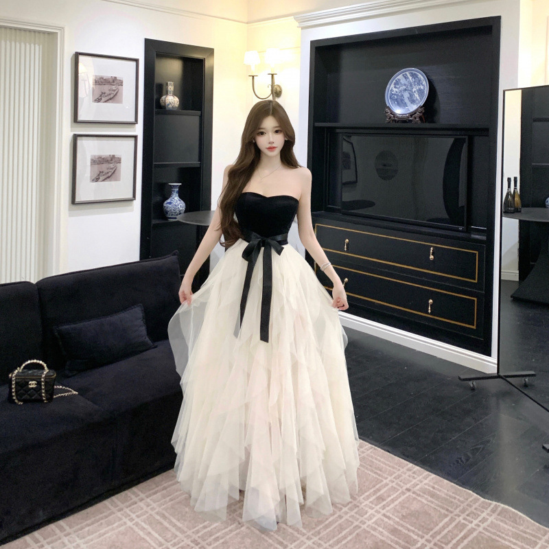 Banquet Strapless Evening Dress for Women 2026 Spring New Style High-End Birthday Dress Light Luxury Niche High-End Long Dress Banquet Strapless Evening Dress for Women 2026 Spring New Style High-End Birthday Dress Light Luxury Niche High-End Long Dress