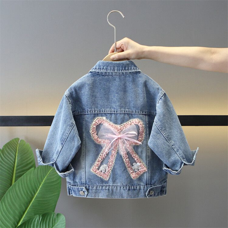 Chaqueta vaquera con lazo, estilo coreano, nueva colección primavera-otoño 2026, versátil para niñas pequeñas y medianas, top moderno.