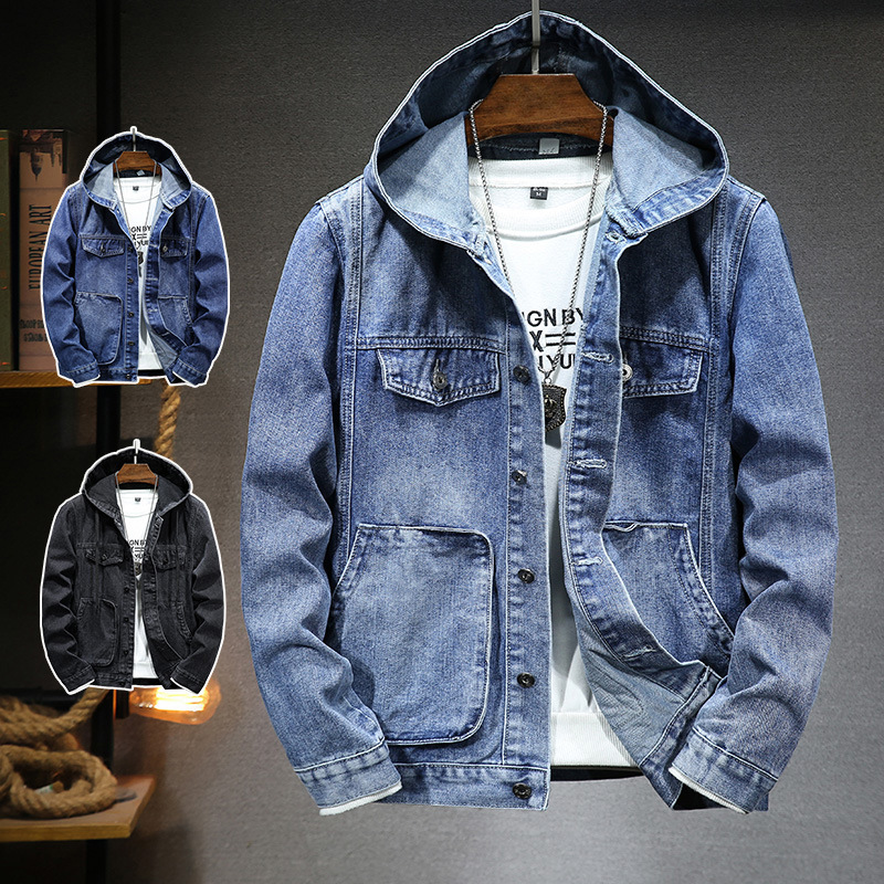 2026 Spring New Trendy Men's Jackets Youth Men's Outerwear Windproof Slim Fit Hooded Denim Jacket for Men