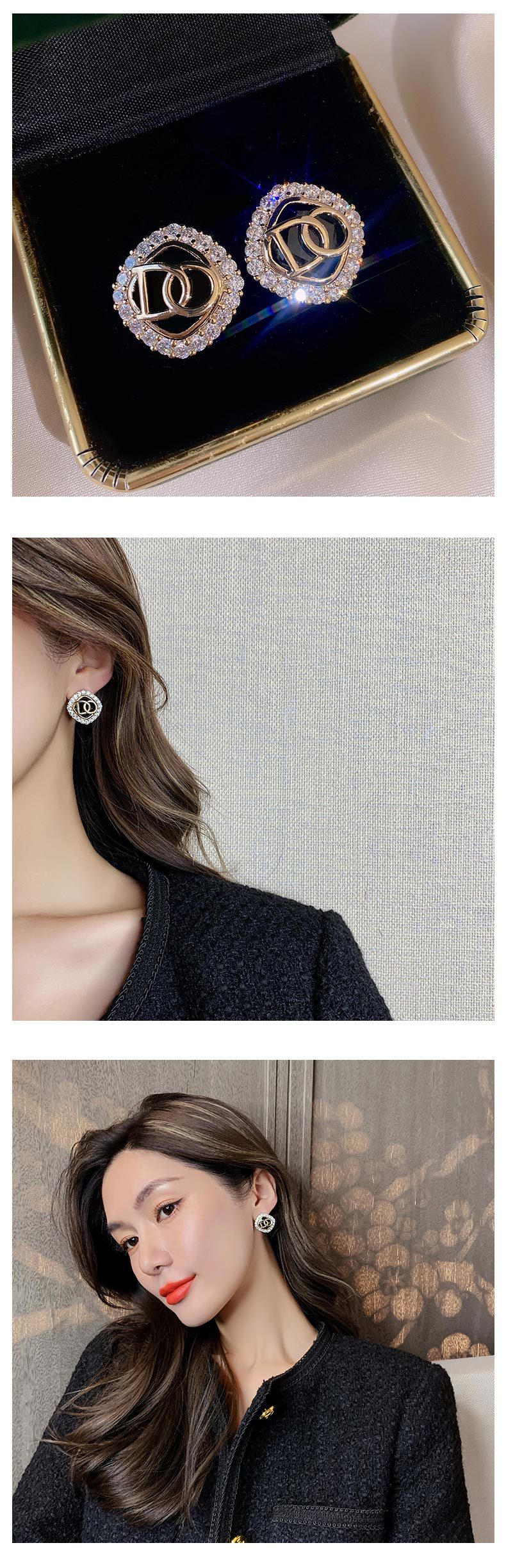 Accessori da donna Orecchini con diamanti incastonati, design dal temperamento semplice, tendenza, orecchini_voghion.com